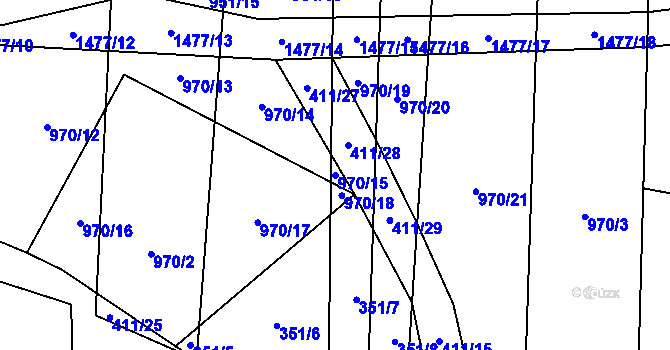 Parcela st. 970/15 v KÚ Vysočany u Znojma, Katastrální mapa
