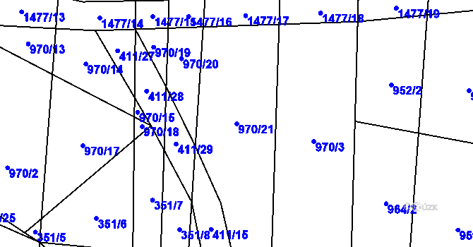 Parcela st. 970/21 v KÚ Vysočany u Znojma, Katastrální mapa