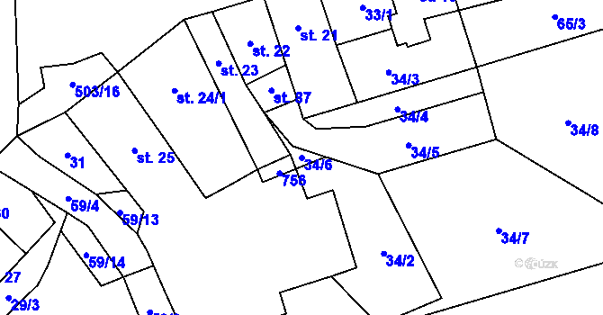 Parcela st. 34/6 v KÚ Dřevíkov, Katastrální mapa