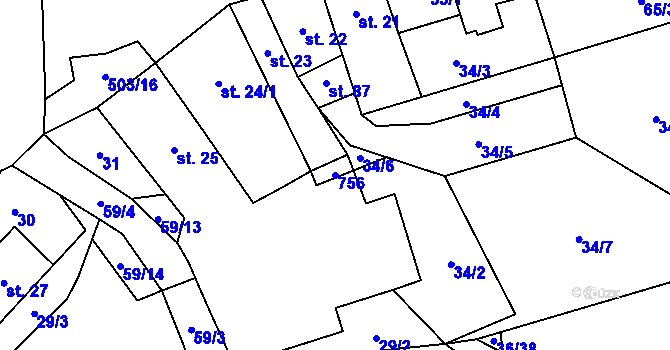 Parcela st. 756 v KÚ Dřevíkov, Katastrální mapa