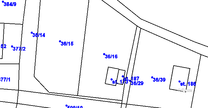 Parcela st. 36/16 v KÚ Dřevíkov, Katastrální mapa