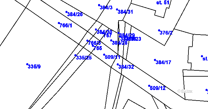 Parcela st. 509/11 v KÚ Dřevíkov, Katastrální mapa