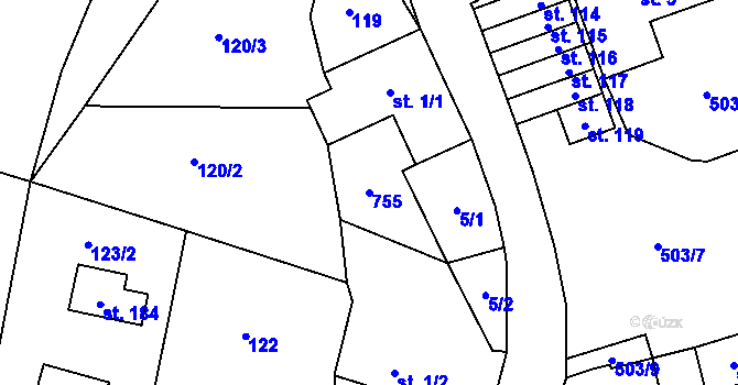 Parcela st. 755 v KÚ Dřevíkov, Katastrální mapa