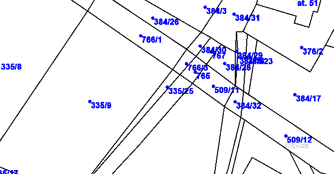 Parcela st. 335/25 v KÚ Dřevíkov, Katastrální mapa
