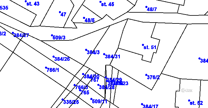 Parcela st. 384/31 v KÚ Dřevíkov, Katastrální mapa