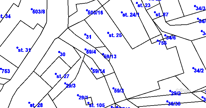 Parcela st. 59/13 v KÚ Dřevíkov, Katastrální mapa