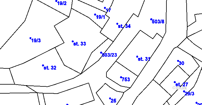 Parcela st. 503/23 v KÚ Dřevíkov, Katastrální mapa