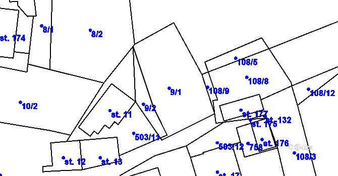 Parcela st. 9/1 v KÚ Dřevíkov, Katastrální mapa