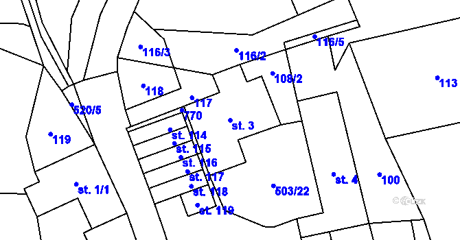 Parcela st. 3 v KÚ Dřevíkov, Katastrální mapa