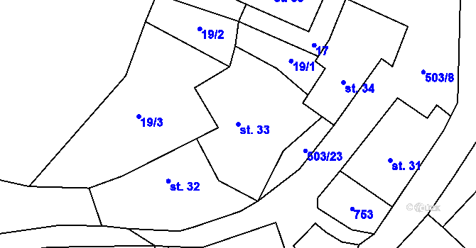 Parcela st. 33 v KÚ Dřevíkov, Katastrální mapa
