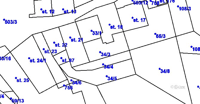 Parcela st. 34/3 v KÚ Dřevíkov, Katastrální mapa