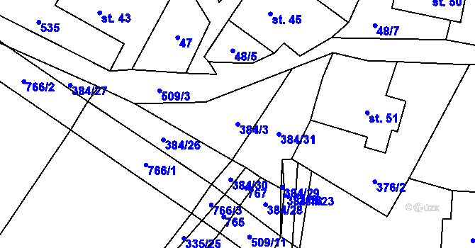 Parcela st. 384/3 v KÚ Dřevíkov, Katastrální mapa