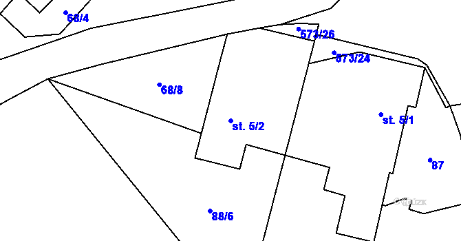 Parcela st. 5/2 v KÚ Možděnice, Katastrální mapa
