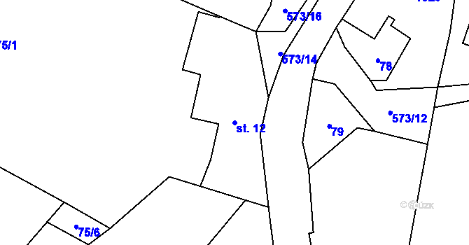 Parcela st. 12 v KÚ Možděnice, Katastrální mapa