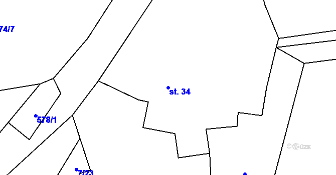 Parcela st. 34 v KÚ Možděnice, Katastrální mapa