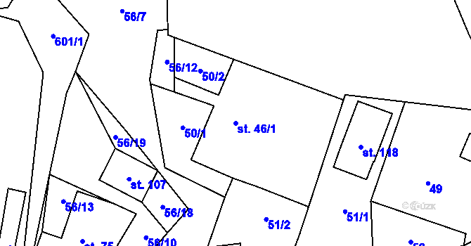 Parcela st. 46/1 v KÚ Možděnice, Katastrální mapa