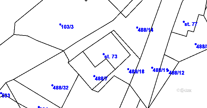 Parcela st. 73 v KÚ Možděnice, Katastrální mapa
