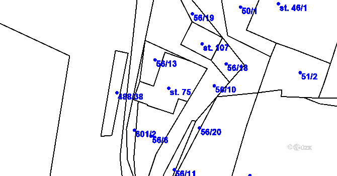 Parcela st. 75 v KÚ Možděnice, Katastrální mapa