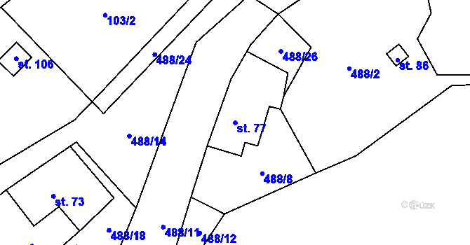 Parcela st. 77 v KÚ Možděnice, Katastrální mapa