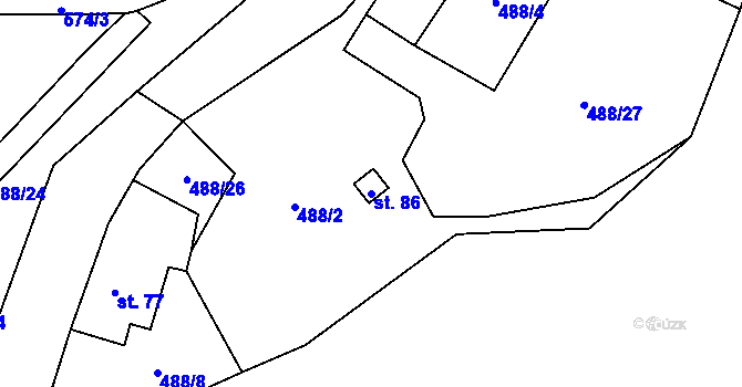 Parcela st. 86 v KÚ Možděnice, Katastrální mapa