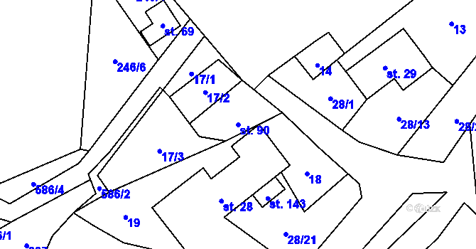 Parcela st. 90 v KÚ Možděnice, Katastrální mapa