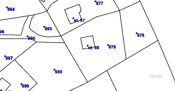 Parcela st. 98 v KÚ Možděnice, Katastrální mapa