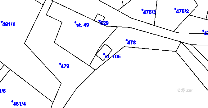 Parcela st. 105 v KÚ Možděnice, Katastrální mapa