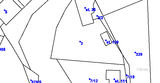 Parcela st. 3 v KÚ Možděnice, Katastrální mapa