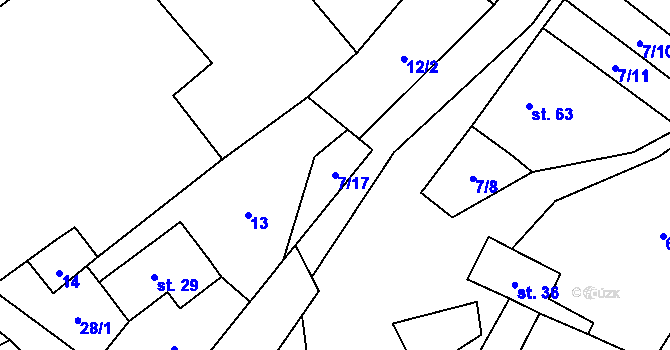 Parcela st. 7/17 v KÚ Možděnice, Katastrální mapa