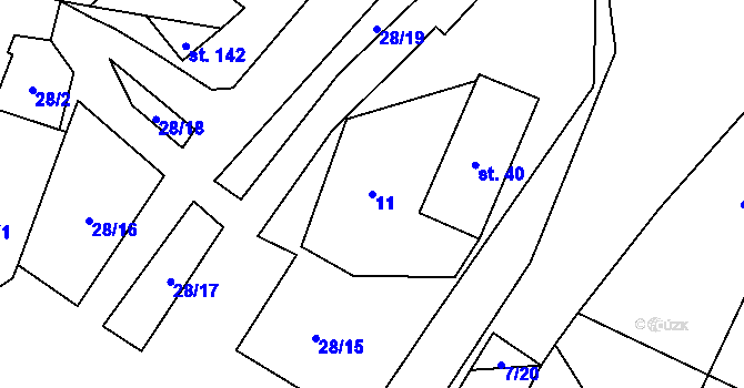 Parcela st. 11 v KÚ Možděnice, Katastrální mapa