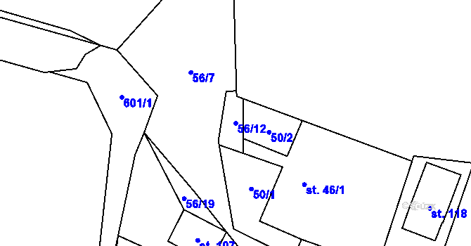 Parcela st. 56/12 v KÚ Možděnice, Katastrální mapa