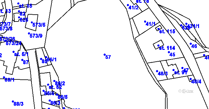 Parcela st. 57 v KÚ Možděnice, Katastrální mapa