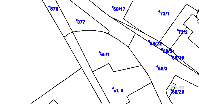 Parcela st. 66/1 v KÚ Možděnice, Katastrální mapa