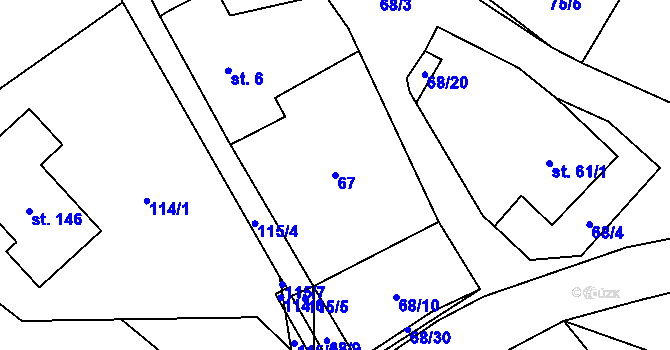 Parcela st. 67 v KÚ Možděnice, Katastrální mapa