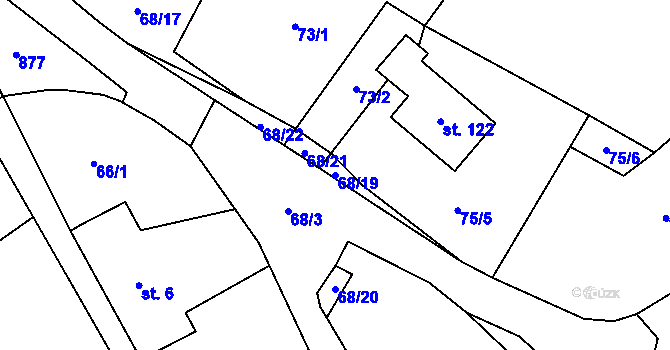 Parcela st. 68/19 v KÚ Možděnice, Katastrální mapa