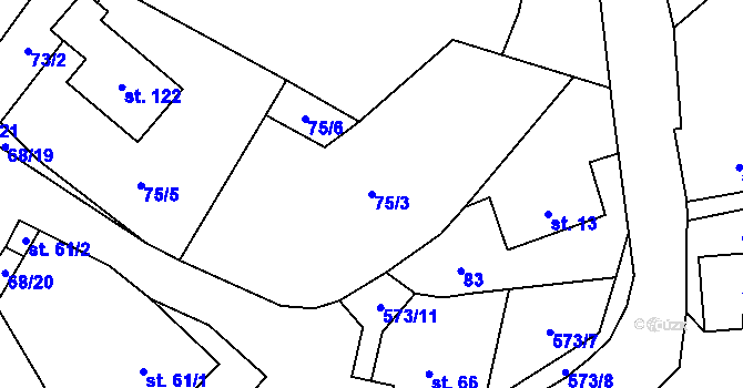 Parcela st. 75/3 v KÚ Možděnice, Katastrální mapa