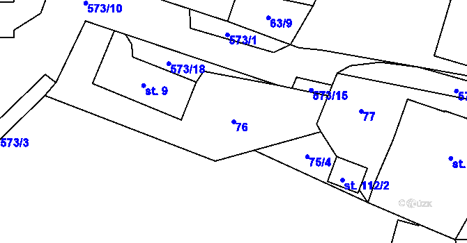Parcela st. 76 v KÚ Možděnice, Katastrální mapa