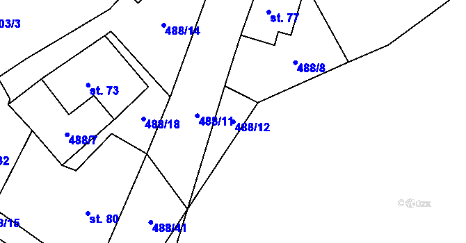 Parcela st. 488/12 v KÚ Možděnice, Katastrální mapa