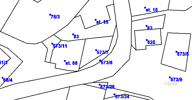 Parcela st. 573/7 v KÚ Možděnice, Katastrální mapa