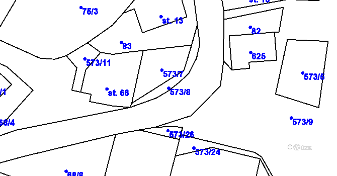 Parcela st. 573/8 v KÚ Možděnice, Katastrální mapa
