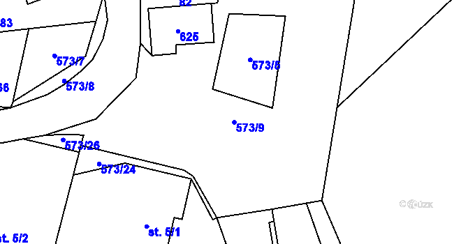 Parcela st. 573/9 v KÚ Možděnice, Katastrální mapa