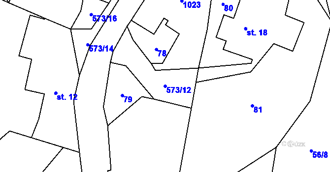 Parcela st. 573/12 v KÚ Možděnice, Katastrální mapa