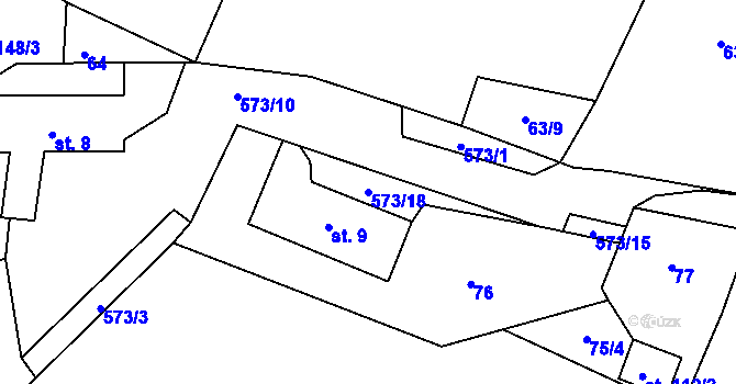 Parcela st. 573/18 v KÚ Možděnice, Katastrální mapa