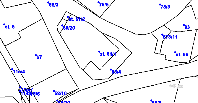 Parcela st. 61/1 v KÚ Možděnice, Katastrální mapa