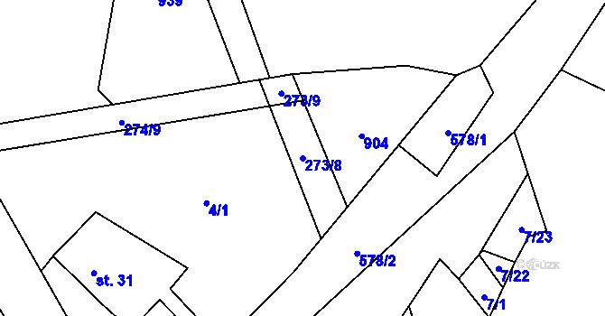 Parcela st. 273/8 v KÚ Možděnice, Katastrální mapa