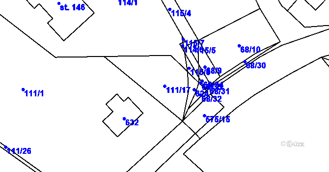 Parcela st. 111/17 v KÚ Možděnice, Katastrální mapa