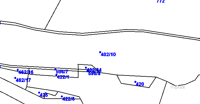 Parcela st. 402/10 v KÚ Možděnice, Katastrální mapa