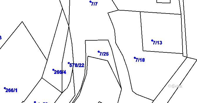 Parcela st. 7/25 v KÚ Možděnice, Katastrální mapa