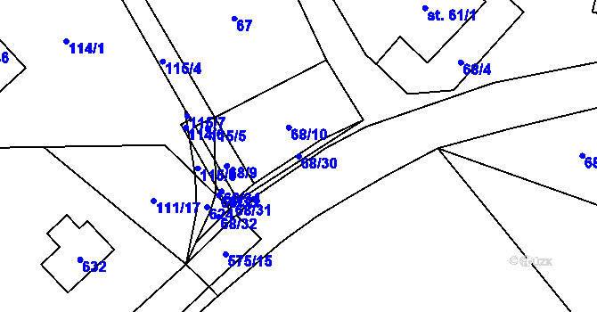 Parcela st. 68/30 v KÚ Možděnice, Katastrální mapa