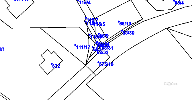 Parcela st. 68/32 v KÚ Možděnice, Katastrální mapa